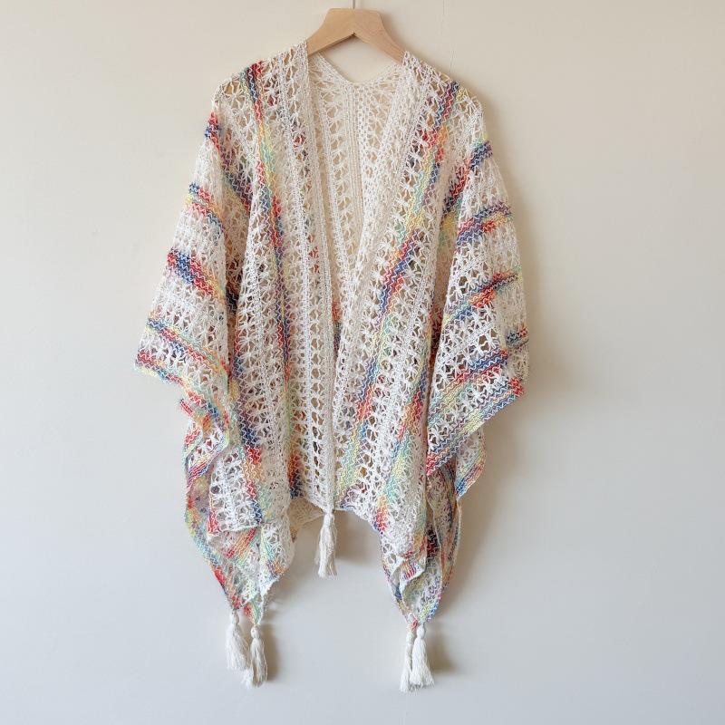Seven-Color Ethnic Style Knitted Tassel Shawl Cardigan for Women - Perfect Travel Outerwear