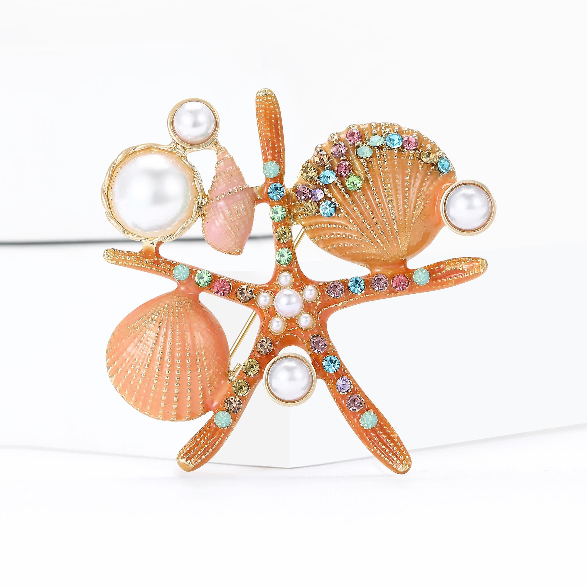 

Classic Rhinestone Starfish Brooch for Women Unisex Enamel Ocean Pin Friend Event Party New Gifts Jewelry Decoration Accessories