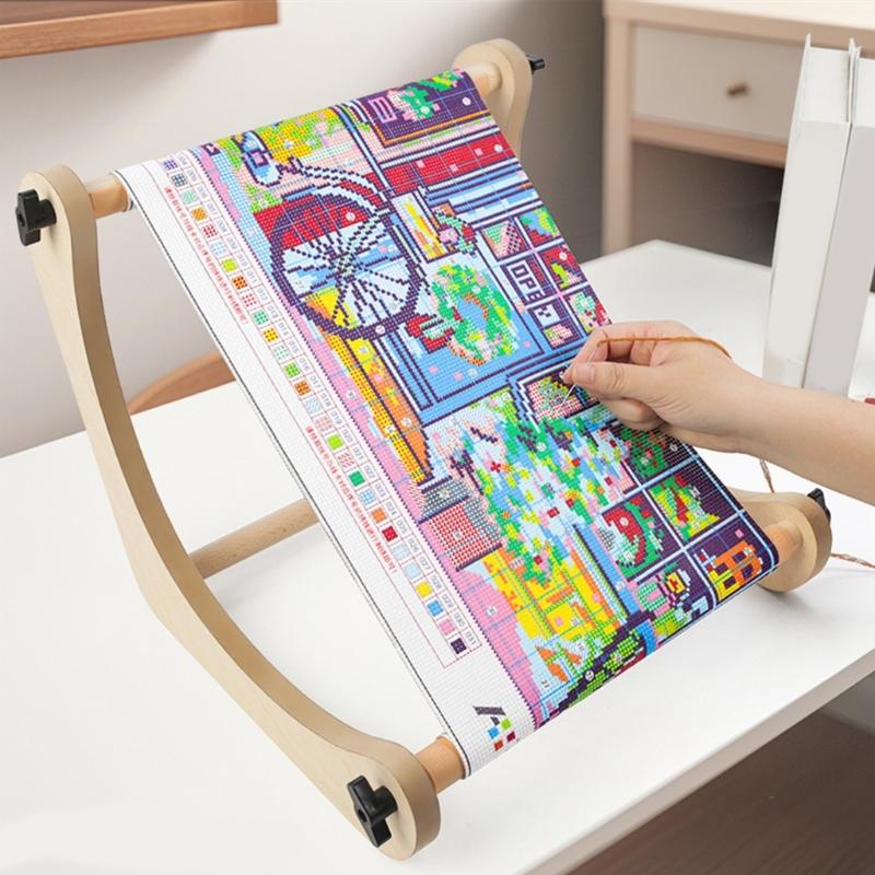 Portable Wood Embroidery Stand With Adjustment Natural Wood Sewing Frame For Home Or Travel Use