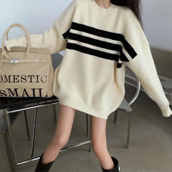 Gothic Sweaters Women Harajuku Punk Knitted Stripes Jumper Vintage Plus Size Loose Long Sleeve Pullover Tops Streetwear