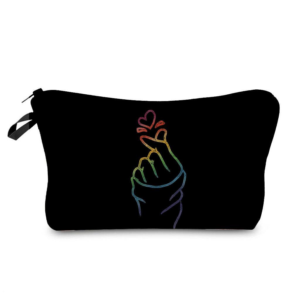 Women Rainbow heart Print Cosmetic Bag Toiletries Organize Travel Storage Case 6374 CLE
