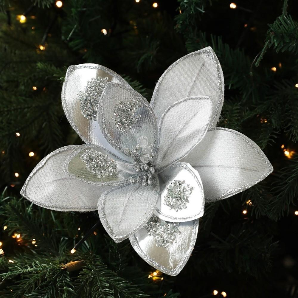 Glitter Artificial Poinsettia Flower 15CM Simulation Flowers New Sequins Flower  Home Decoration
