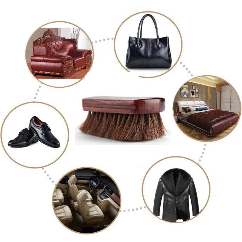 1Pc Horsehair Wooden Brush Shoe Polishing Brush Polishing Buffing Brush Seat Handle Dashboard Roof Cleaning Brush