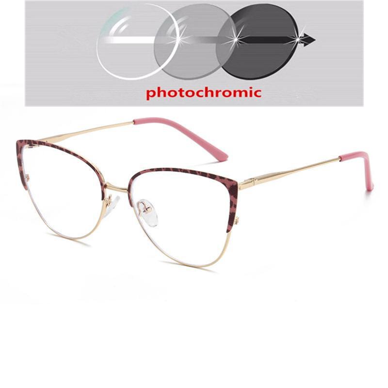 Blue Light Blocking Women Cat Eye Nearsighted Glasses Metal Leopard Frame Short-Sight Eyeglasses Diopter 0 -0.5 -0.75 To -6.0