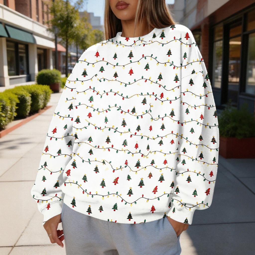 Women's Trendy Christmas Print Crewneck Sweatshirt Lightweight Casual Pullover Top