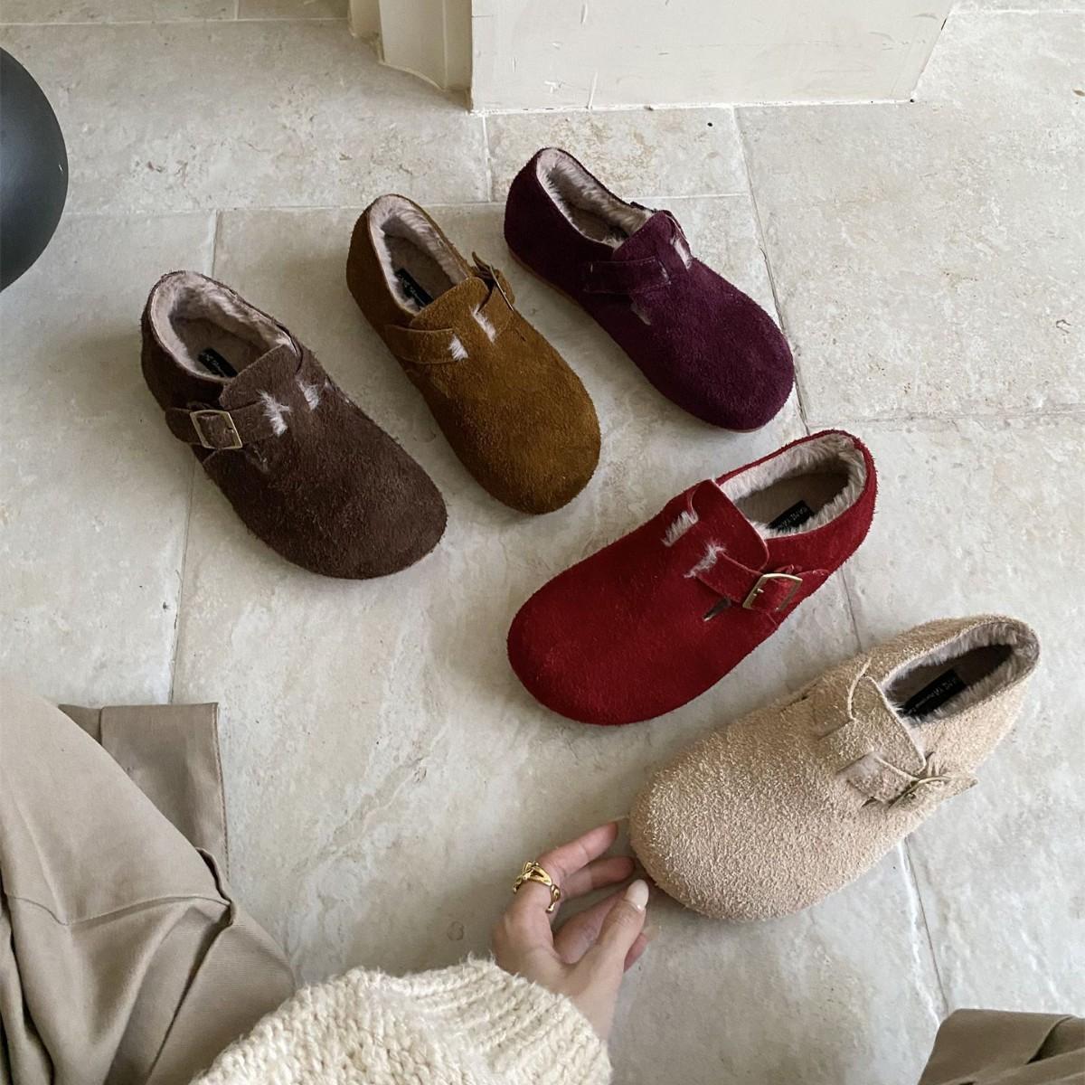 

2025 autumn fashion belt buckle plush thick-soled leather matte Boken outer wear commuter warm women s single shoes 40 фіолетовий