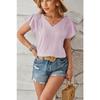 Summer New V-neck Fashion Short Sleeve Casual Women Blouse Elegant Loose Pleated Office Tops Solid Color Simple Loose Slim Women Vlothing