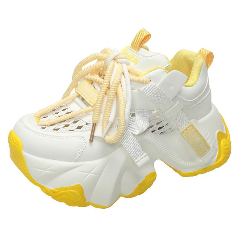 Large size mesh breathable dad shoes women 2025 new Korean version lace-up small man thick sole fashion temperament little white shoes