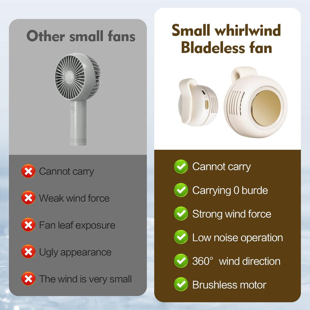 Tragbarer Leiser Mini-Bladeless-Ventilator zum Anklemmen an Hemd/Taille, 3 Geschwindigkeiten, USB-wiederaufladbar, Sommer-Essential für Outdoor-Laufen, Camping
