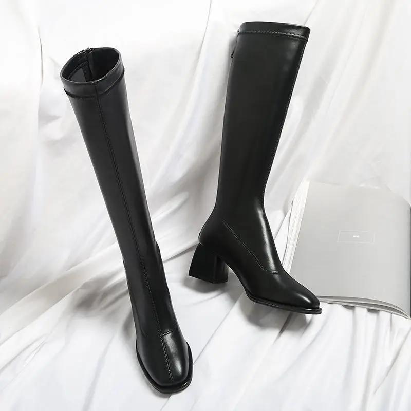 Fashion Knee High Shaft Shoes Woman Black Quality Long Boots for Women New In On Offer Fashion 2024 Demi-season Work Goth Gyaru Rock Y2k
