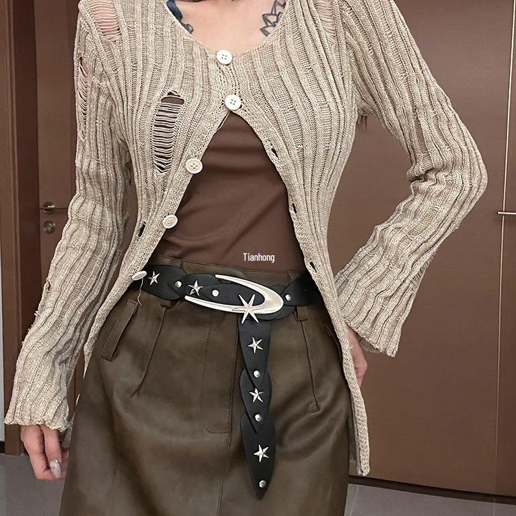 

Панк-вдохновленный пояс со звездой на талию: Ретро кожаный аксессуар для женщин