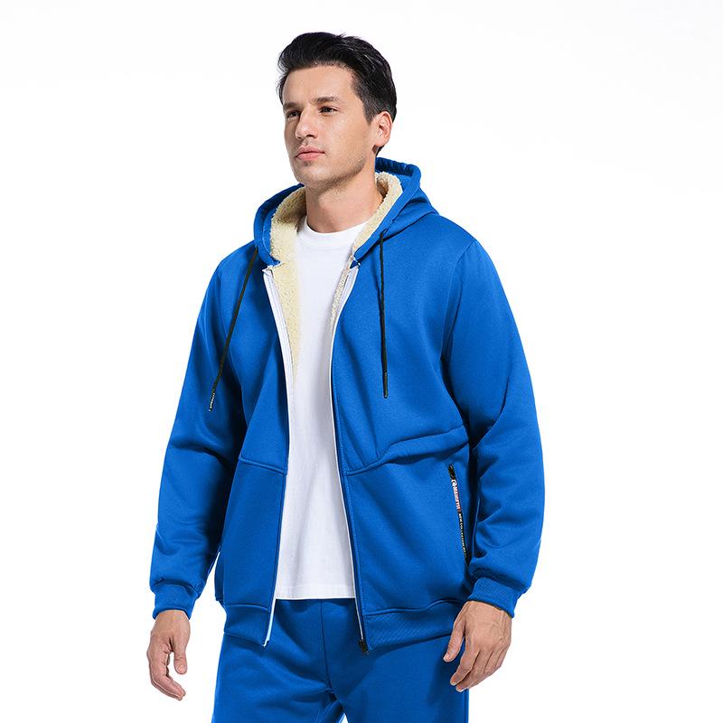 Men's Lamb Wool Hoodie Cardigan - Cross-Season, Thick, Casual, European Fit