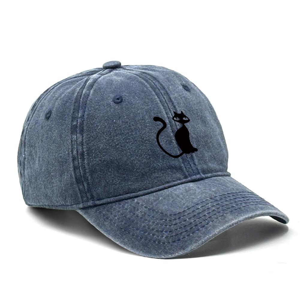 Casual Snapback Caps Cute Black Cat Hat For Man Adjustable Buckle Distressed Adjustable Sun Hat Perfect For Camping