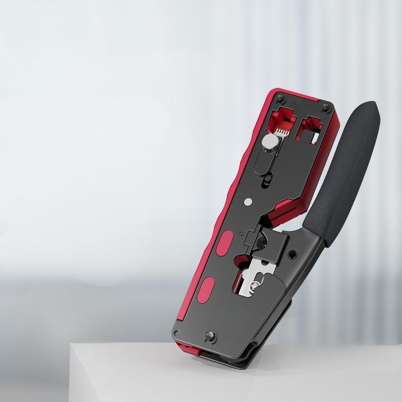 Ratcheting Modular Data Cable Crimper / Wire Stripper / Wire Cutter for RJ11/RJ12 Standard, RJ45 Pass-Thru Connectors