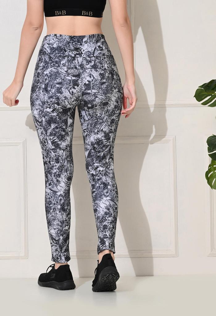 Body Smith Printed Abstract Grey High Waist Workout Gym Tights