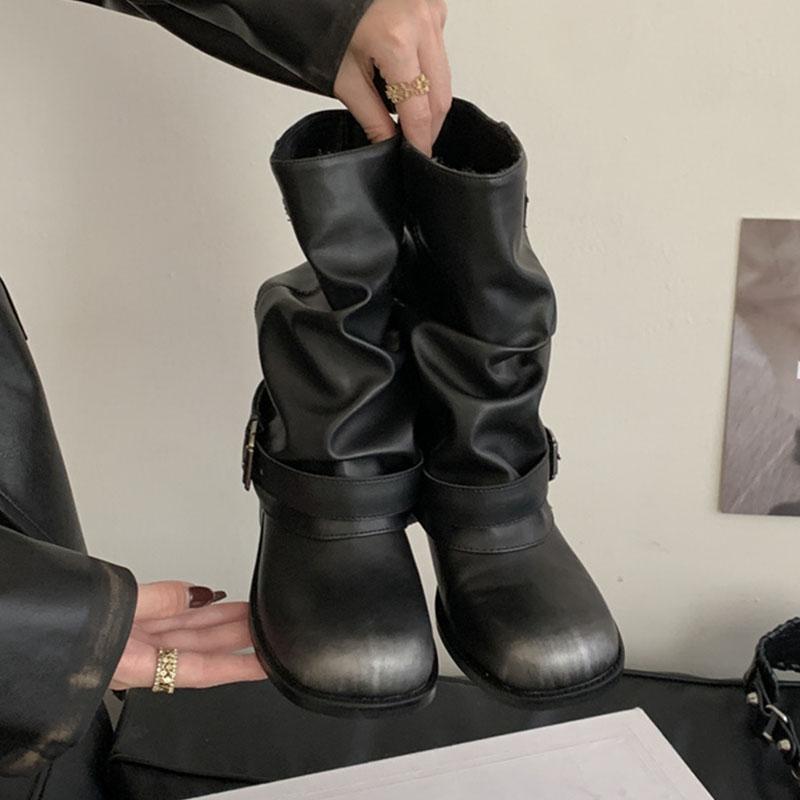 Fashion Female Slip On Footwear Women Ankle Western Boots With Heels Shoes Fashion Round Toe Ladies Short Denim Booties Heeled Shoes New