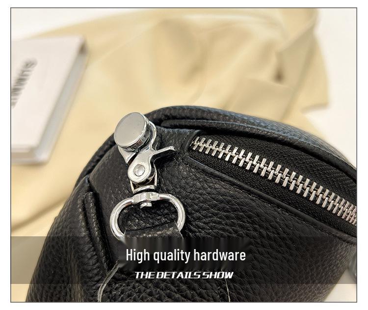 Women's Genuine Leather Saddle Crossbody Bag, 2025 Style, Double Zipper, Top Layer Cowhide, Small Shoulder Bag.