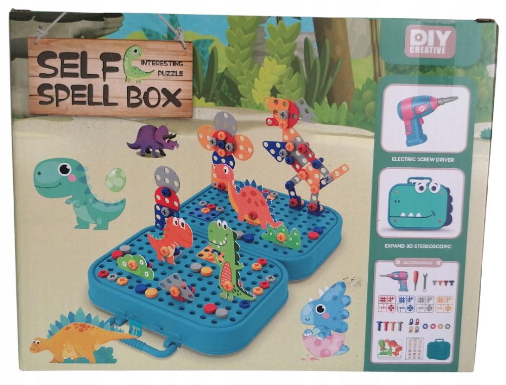Klocki Konstrukcyjne Ruchome Skręcane 3D Wkrętarka Walizka Dinozaur