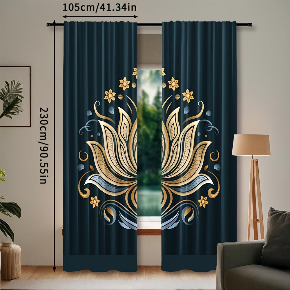 Light Filtering Exotic Black Golden Floral Polyester Curtains Style Decorative Semi Curtain Set Of 2 Contemporary Made With Rod Pocket Washable