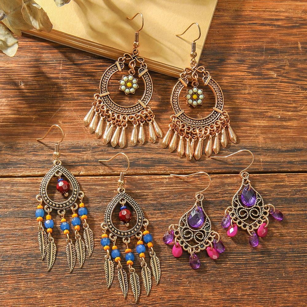 

12 пар винтажных серег в стиле бохо для женщин, для отпуска, в придворном стиле, ручной работы, с кисточками, подвески для повседневной носки, для работы, для вечеринок, украшения, подарок, универсальные