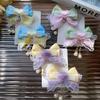2PCS fabric girl bow handmade hair clip cute double ponytail children's pair clip edge clip dopamine headband