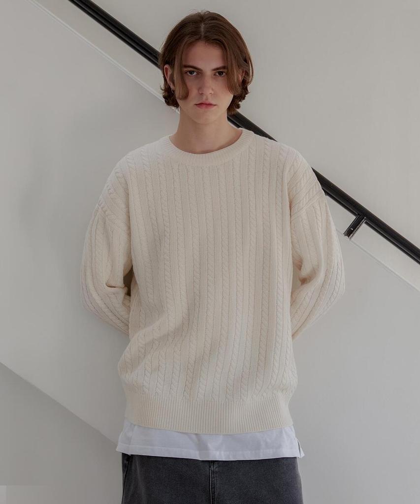 AGOD Crew Neck Oversized Cable Sweater Knit [Ivory]