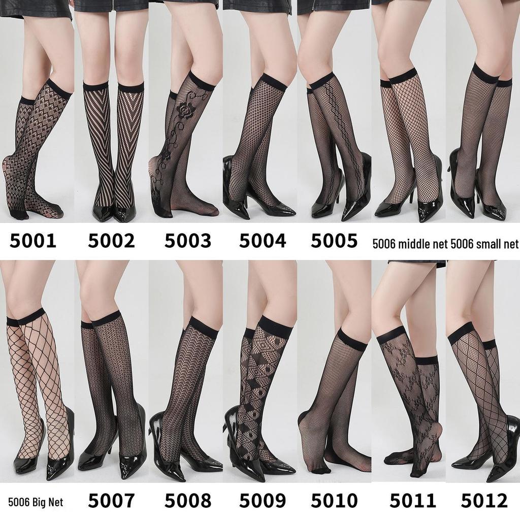 Spring/Summer Fishnet Socks: Black Ankle & Mid-Calf, Large/Small Mesh, White Calf