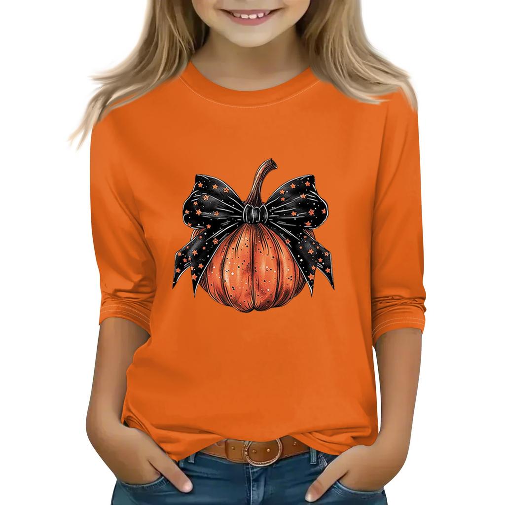 Print Tops For Youth Girls 5-16 Years Round Neck 3/4 Sleeves T-Shirts Trendy Tops Outfit Tees