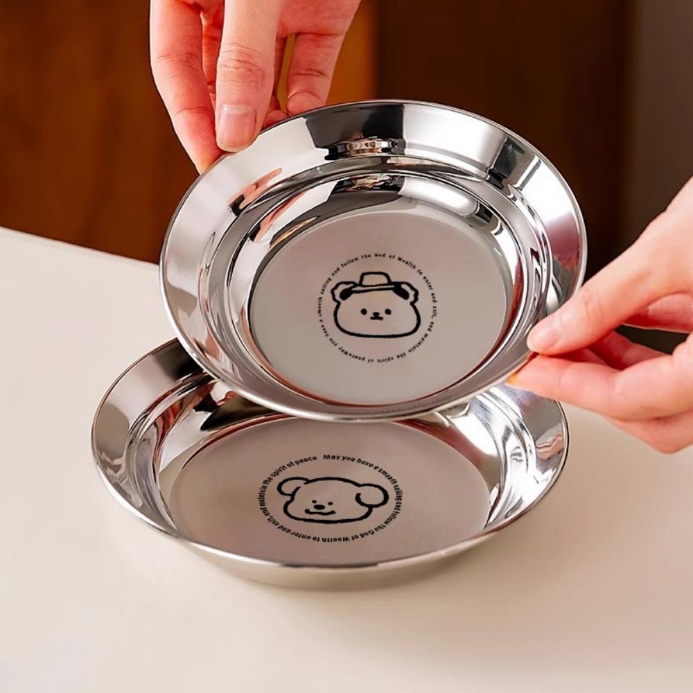 Stainless Steel Mini Plates, Round Plates, Suitable for Children and Adults On a Diet, Reusable, Non-toxic, Shockproof and Dishw