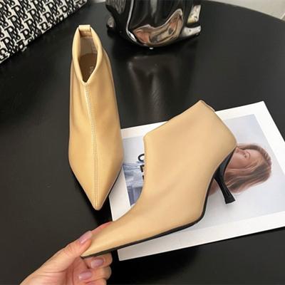Autumn Pointed Toe Ankle Boots Women High Quality Cozy PU Leather Thin Heels Black Women Pumps Party Banquet Chelsea Boots