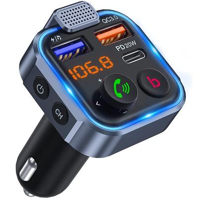 FM Transmitter External Microphone Dual USB PD Type C Fast Charge Car Charger Bluetooth 5.0 Radio Handsfree Car FM Modulator