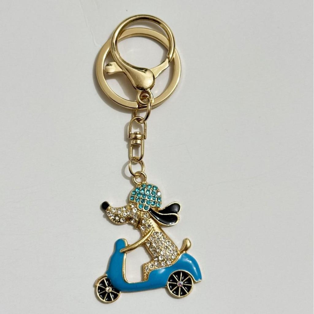 Trendy Rhinestone Dog-on-Bike Keychain Pendant