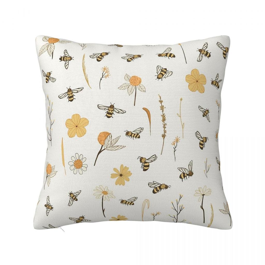 Bee And Flowers Seamless Pattern Square Pillowcase Cushion Cover Pillow Case Throw Pillow Cover for Home Bedroom Car