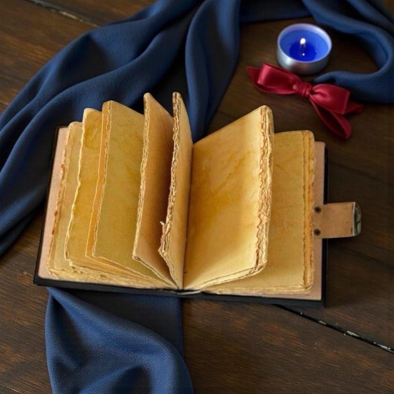 Bunny Rabbit Leather Grimoire Journal: Handmade Deckle Edge Notebook