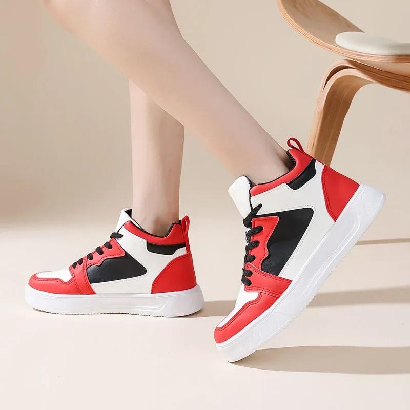 Autumn Unisex Trainers Women Men Fashion Sports Shoes Leather High-top Lace-up Casual Shoes Walking Jogging Platform Sneakers