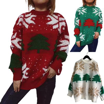 Damenmode Herbst und Winter Weihnachten Lockerer Rundhalspullover Strickpullover