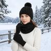 3pcs Cute Pompom Hat Scarf Gloves Set Solid Color Beanie Hat Comfortable Knitted Hat  Kids
