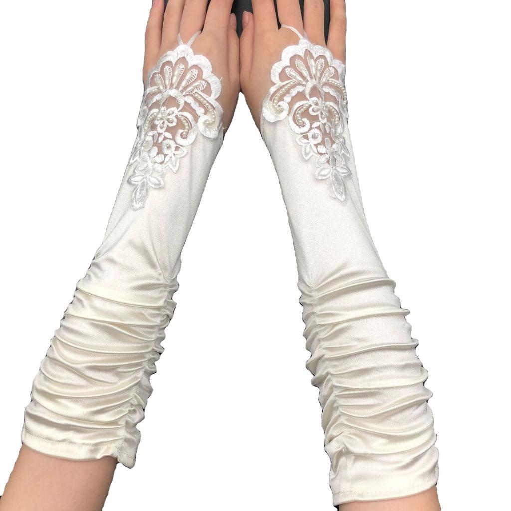 Medium And Long Stretch Satin Flower Piece Embroidery Foreign Trade Folds 1920 Ball Dress Accessories Gloves