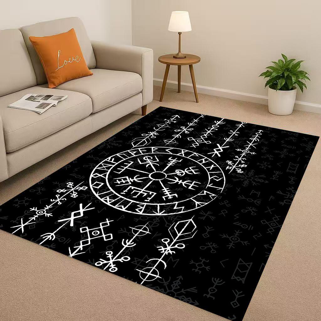Classic Nordic Viking Totem Vegvisir Rune Valhalla Valknut Living Room Non-Slip Area Rug Carpet for Bedroom Sofa,Home Doormat