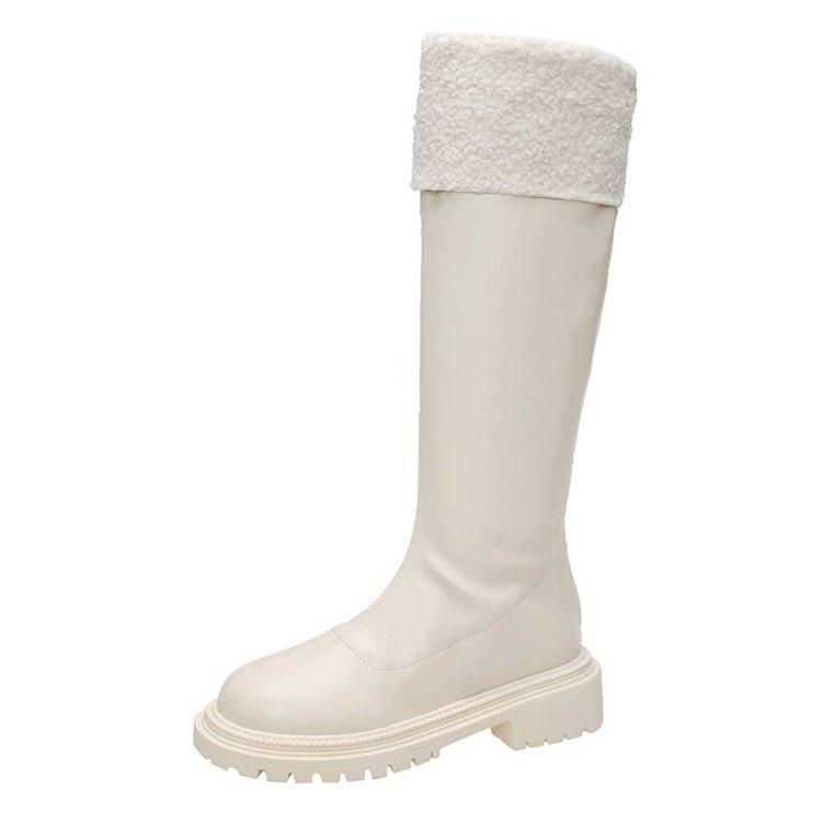 

Lamb wool boots Children s new autumn and winter velvet snow cotton boots Skinny thick-soled high knight boots 42 бежевий