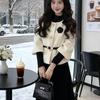 Women's Winter Three-Piece French Coco Style: Regular Shoulder Jacket, Fitted Knit Top, Waist-Cinched Skirt