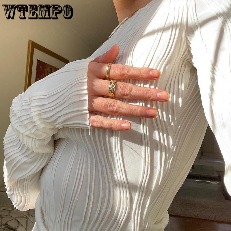 Jaro Podzim Jednobarevná Nařasená Trička s Dlouhým Rukávem Dámská Ležérní Bílá Skinny Černá Základní Tričko Y2K Street Krátké Topy