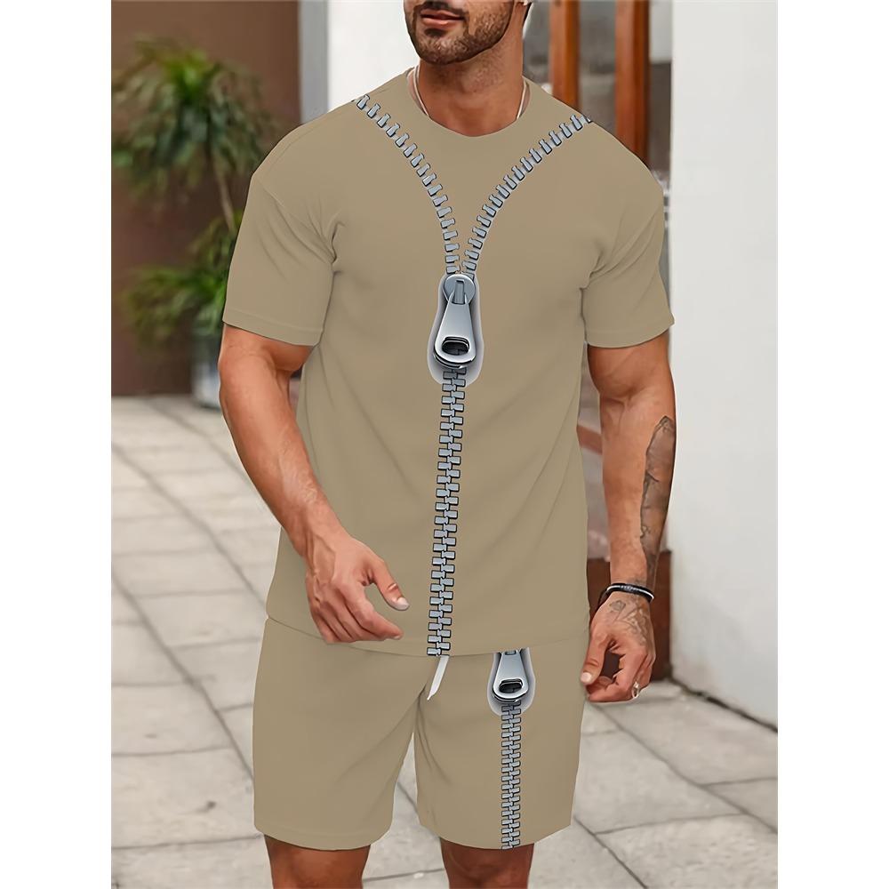 Summer Men's Personalized Two-piece Short-sleeved Cartoon Duck Print Drawstring Shorts Fashion Outdoor Large Size Sports Suit