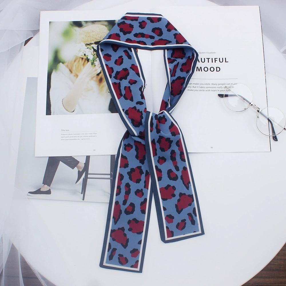 Korean Leopard Printed Skinny Scarf Women Soft Double Sided Neckerchief Hairband Lady Headband Bagscarf Female Neck Tie