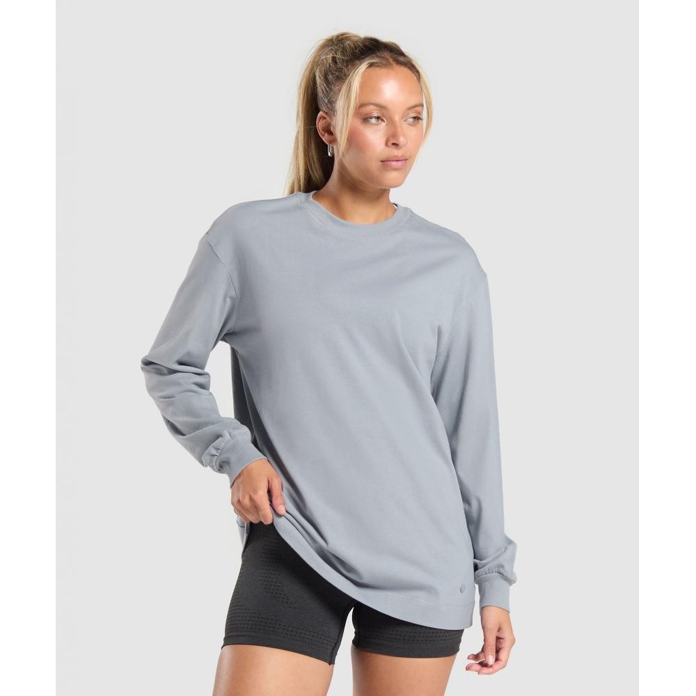 

Хлопковый свободный топ Gymshark с длинными рукавами, серый деним B5a1s Gcqs XS