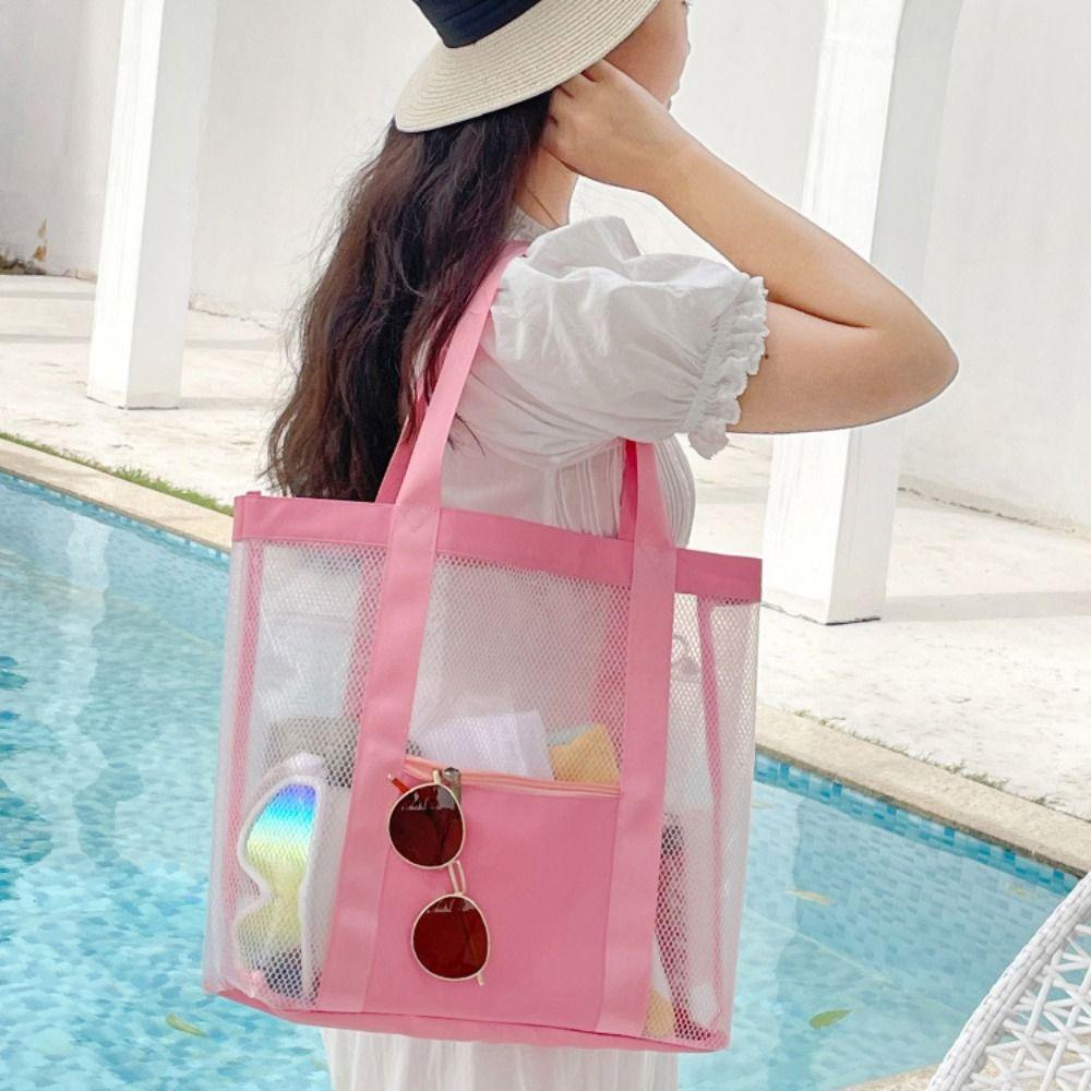 Storage Bag Beach Tote Bag PVC Travel Shoulder Bag Portable Transparent Mesh Bag  Washing