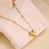 Chic Heart Pendant Titanium Necklace: Beaded, Smooth, Fade-Resistant, Versatile Women's Clavicle Chain