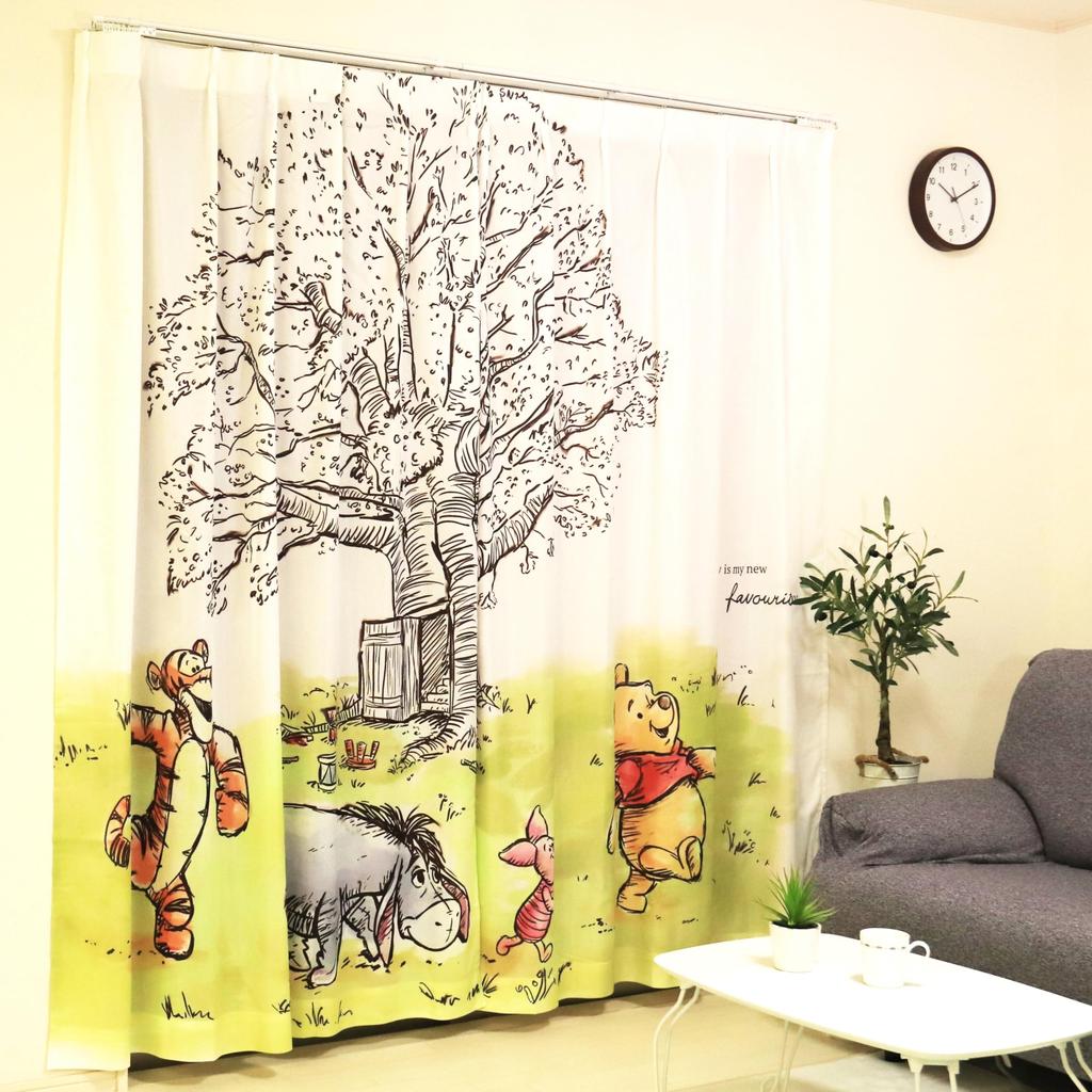 MORIPiLO Disney Winnie the Pooh Lace Curtains Connecting Art Set of Cute Disney Makura No Morishita (Patterned, Single-Panel Curtains), 100x176cm, 2,