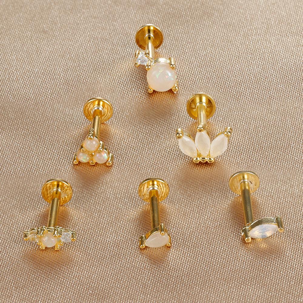 Sterling Silver Opal Threaded Cartilage Stud Earrings