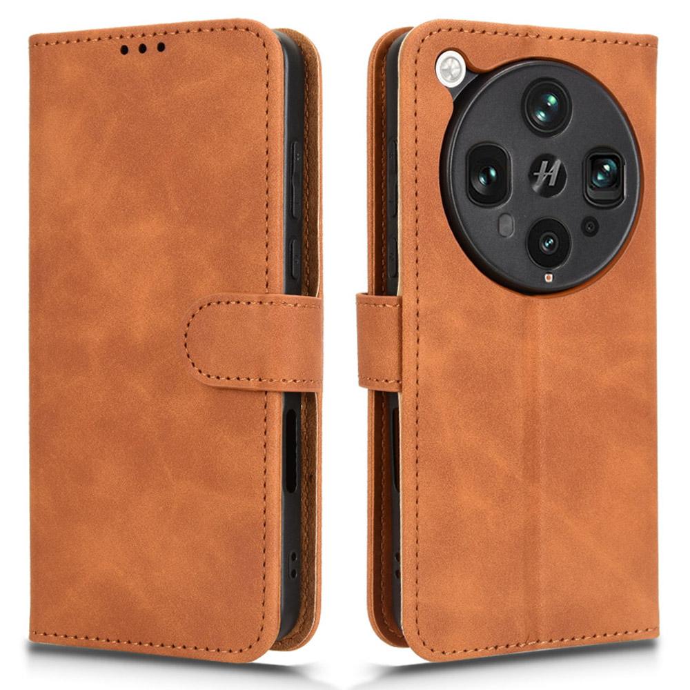 

Для Oppo Find X8 Ultra 5G Шкіряний Чохол з Відчуттям Шкіри Протиударний Гаманець Книжка Чохол для Телефону Brown